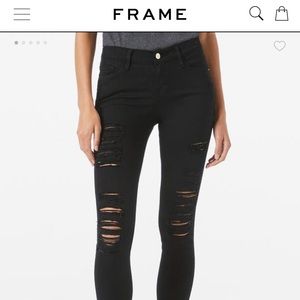 Frame denim black ripped skinny jeans